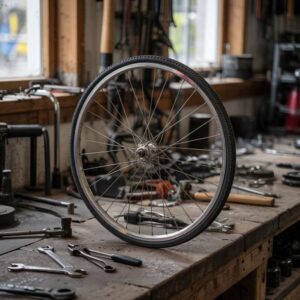 Mechanik rowerowy przy pracy