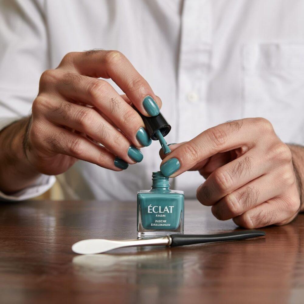 Mężczyzna lakieruje paznokcie