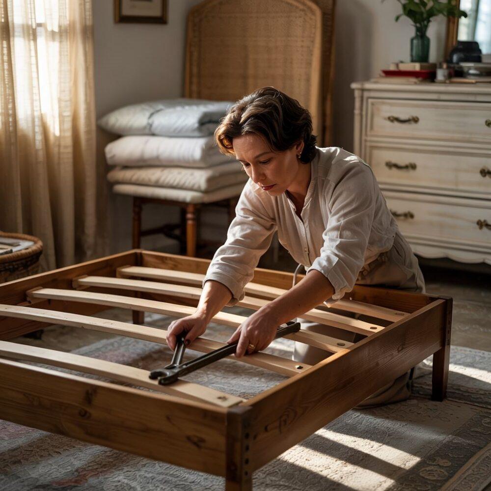 drewniane listwy łóżka