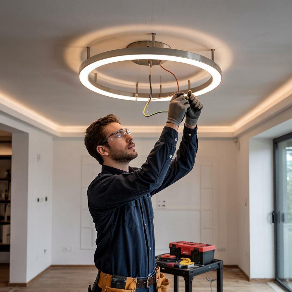 elektryk przy instalacji lampy