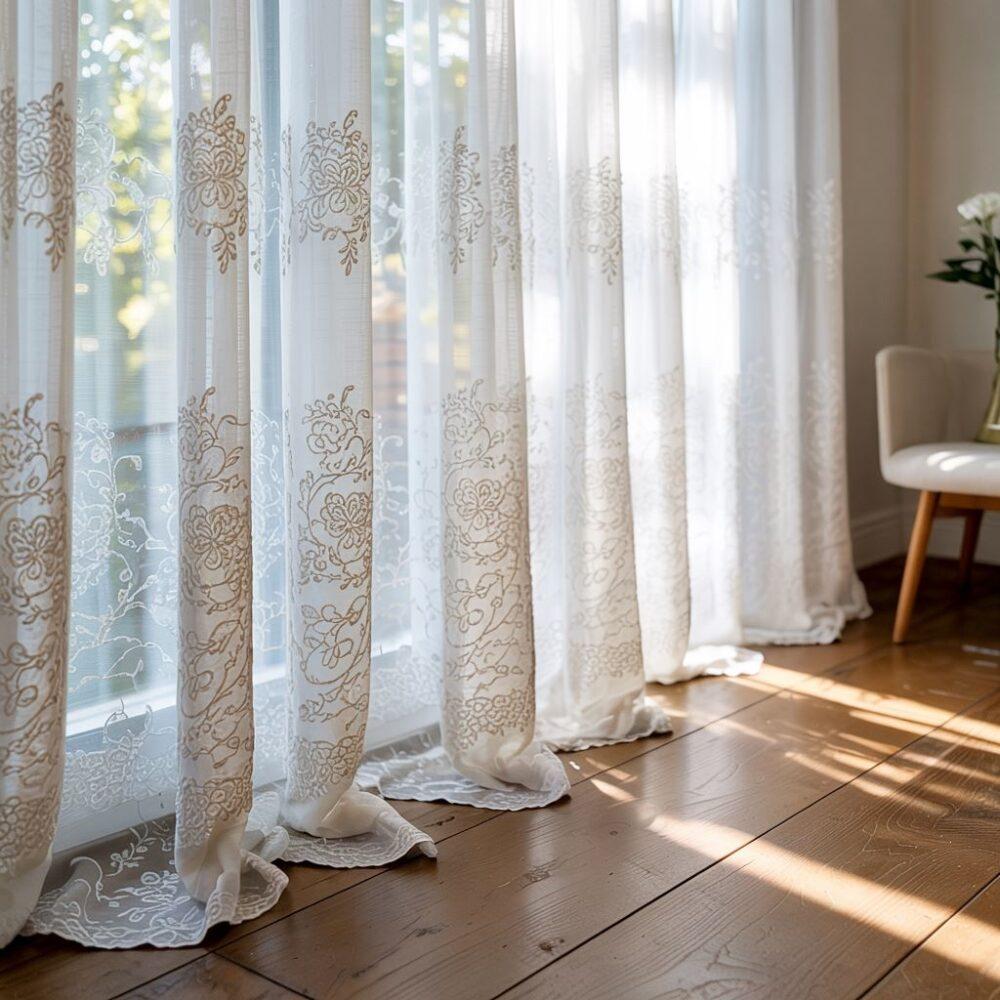 jasne wnętrze z białymi firanami