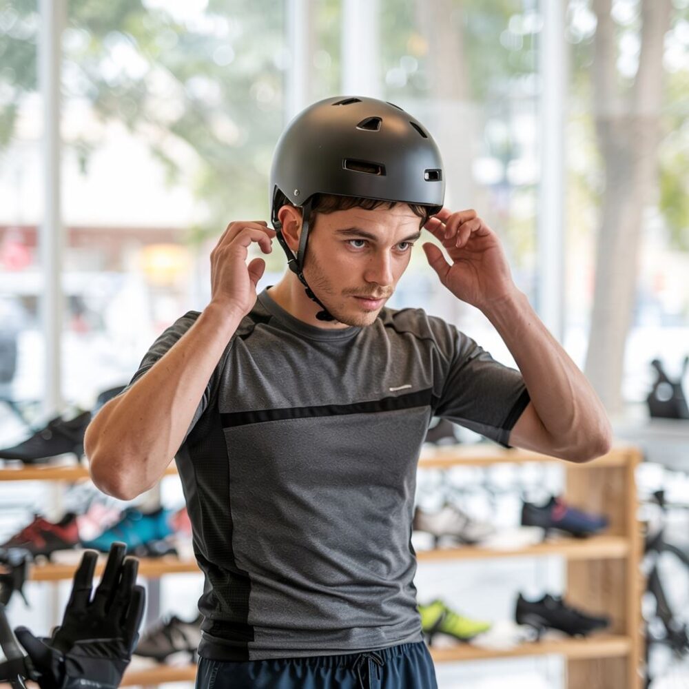 kaski rowerowe na półce