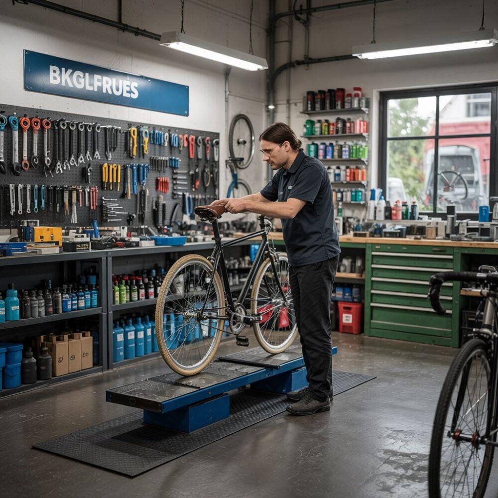 mechanik naprawiający rower