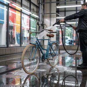 myjnia samochodowa z rowerem