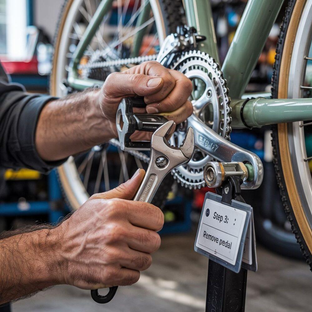 pedal rowerowy w trakcie demontażu