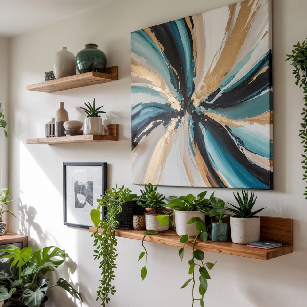 półki i rośliny na ścianie