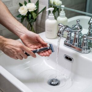 ręce myjące maszynkę do golenia