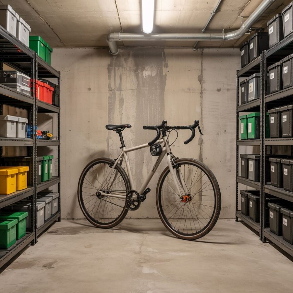 rower zapięty w piwnicy