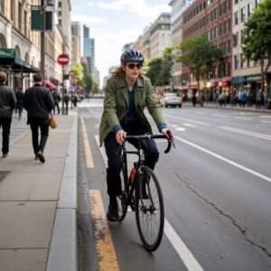 rowerzysta na chodniku